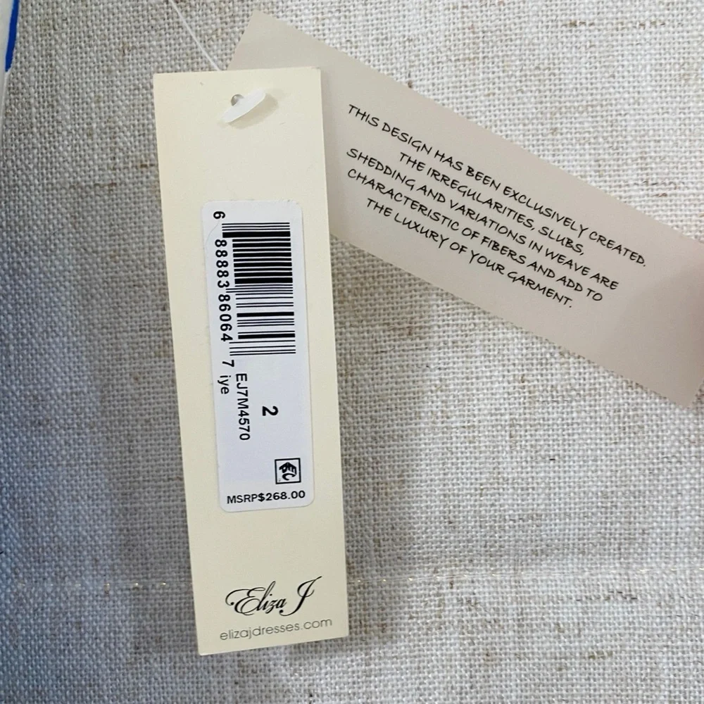 NWT Eliza J Jacquard Creamy White and Blue Floral Pleated Gown, Size 2 - Picture 12 of 16